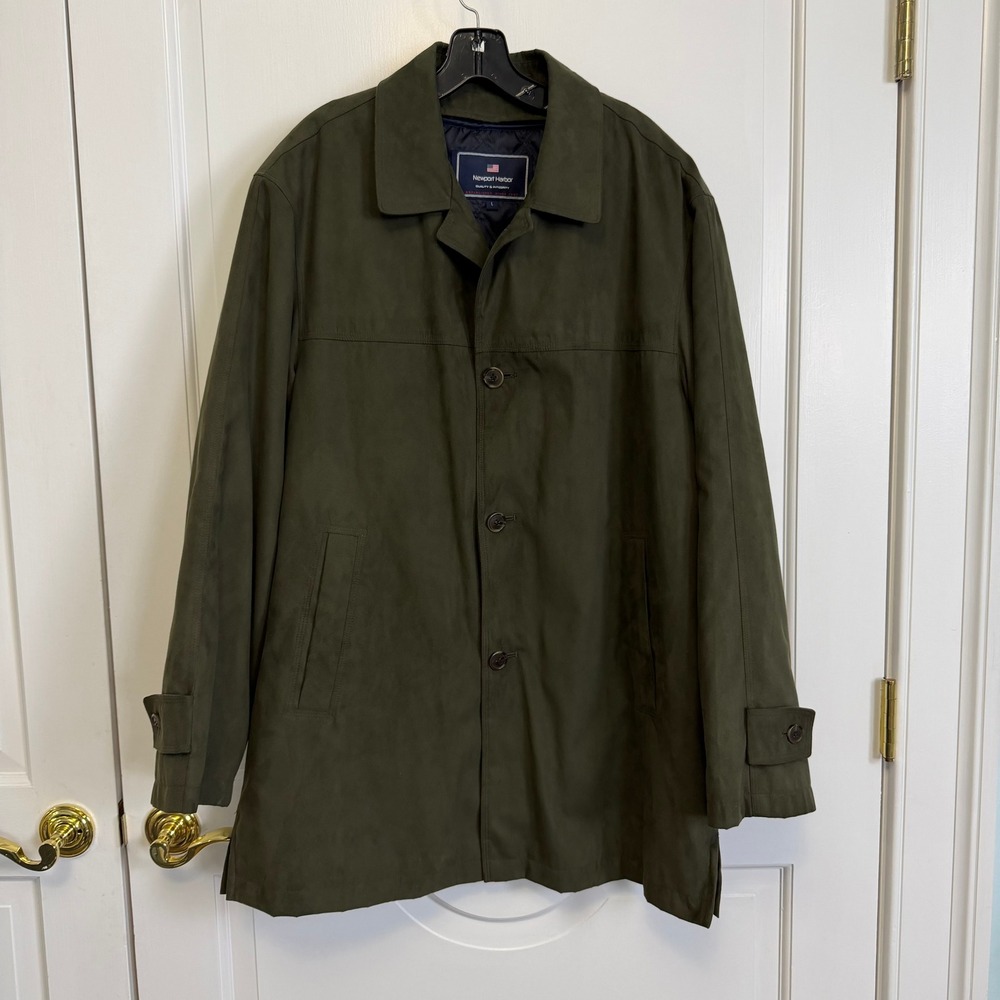Newport Harbor Faux Suede Car Coat Mens Large Olive Green